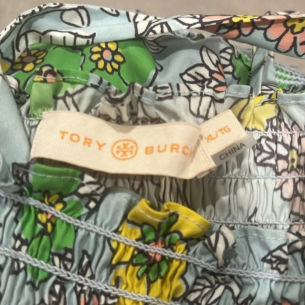 Tory Burch maxi Sundress w/ pockets, Blue, yellow and Green Accents. Ex cond.